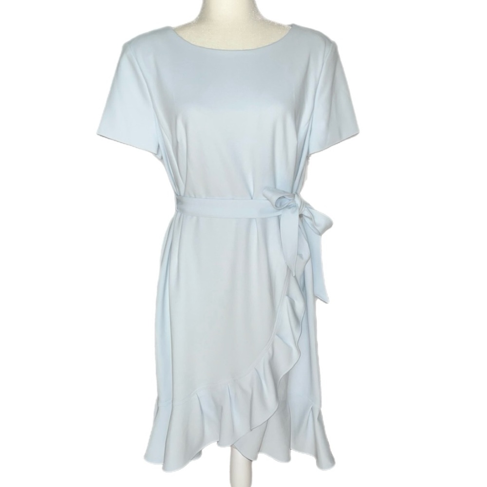 Calvin Klein Women's Dress Belted Ruffle Tulip Hem Short Sleeve Size 16